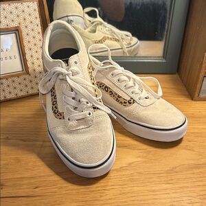 Vans Cream Suede Old Skool Sneakers with Leopard Stripe